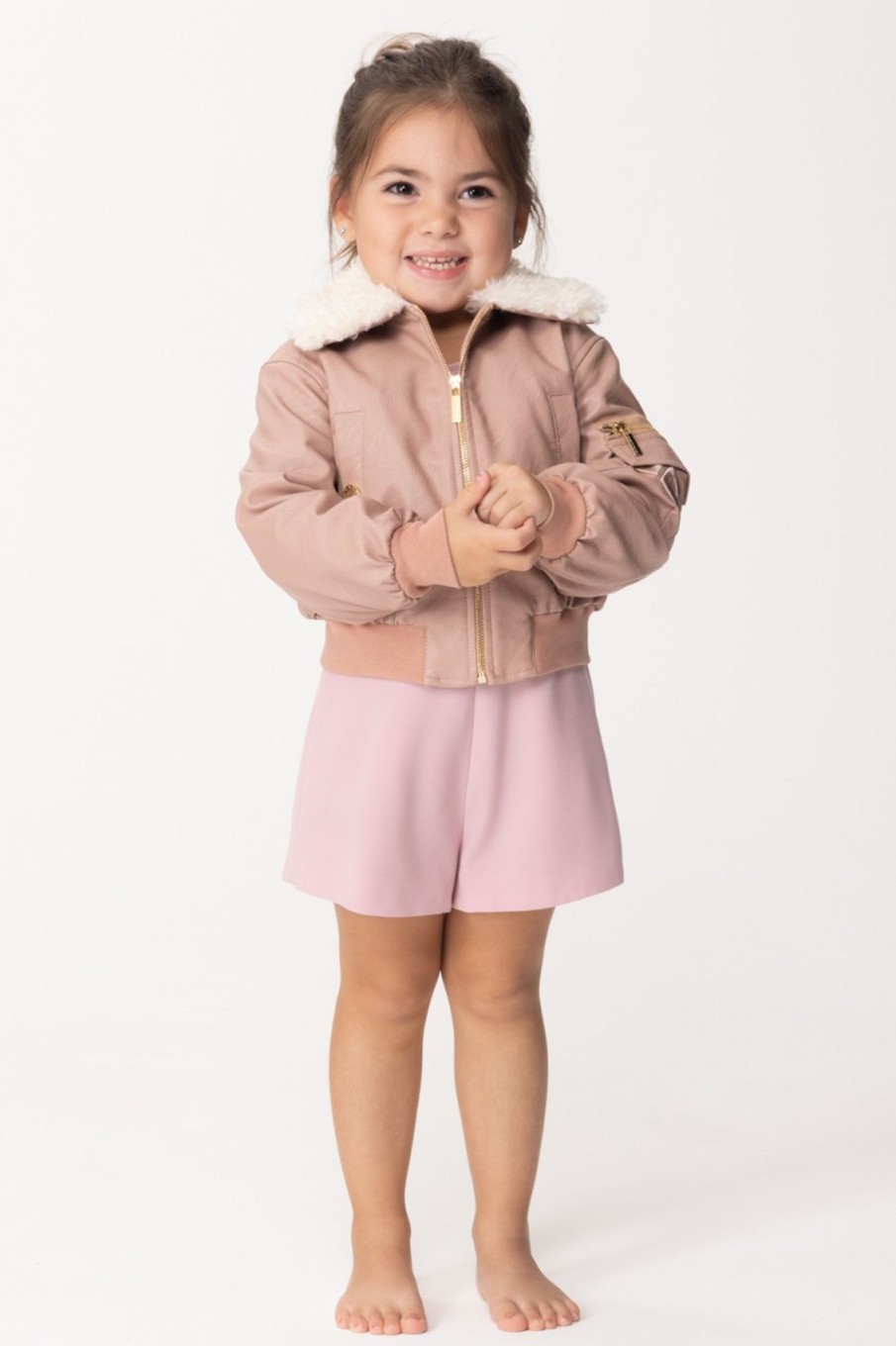 ELISABETTA FRANCHI BAMBINA Bomber In Ecopelle Con Colletto Pelliccia Rosa Nudo Wholesale