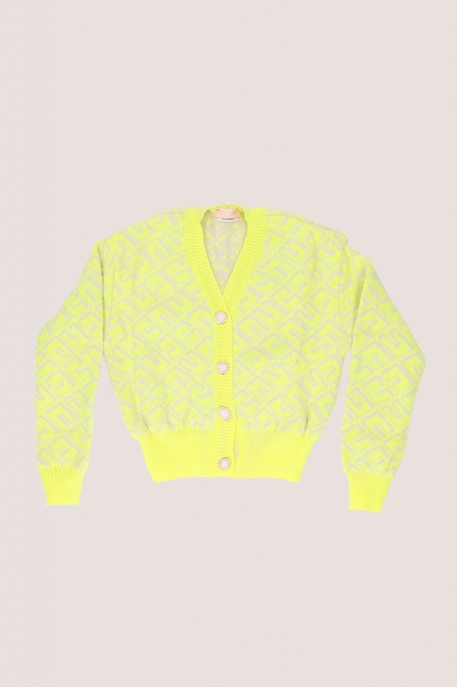 ELISABETTA FRANCHI BAMBINA Cardigan In Maglia Bicolor Con Logo Lime/Burro Hot