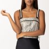 Elisabetta Franchi Crop Top Con Frange Di Perle Avorio New