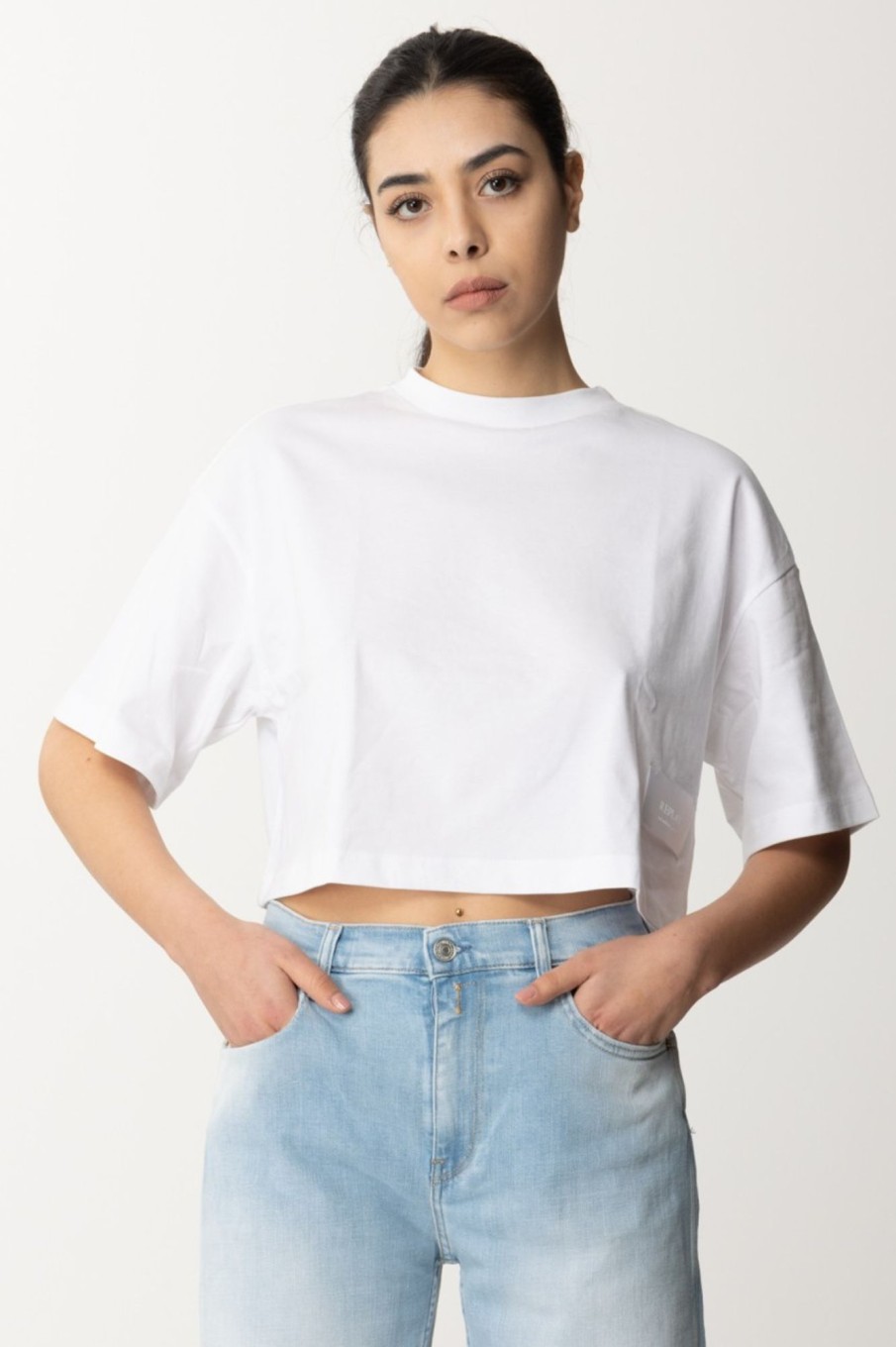 Replay Crop T-Shirt Con Micro Stampa White Online