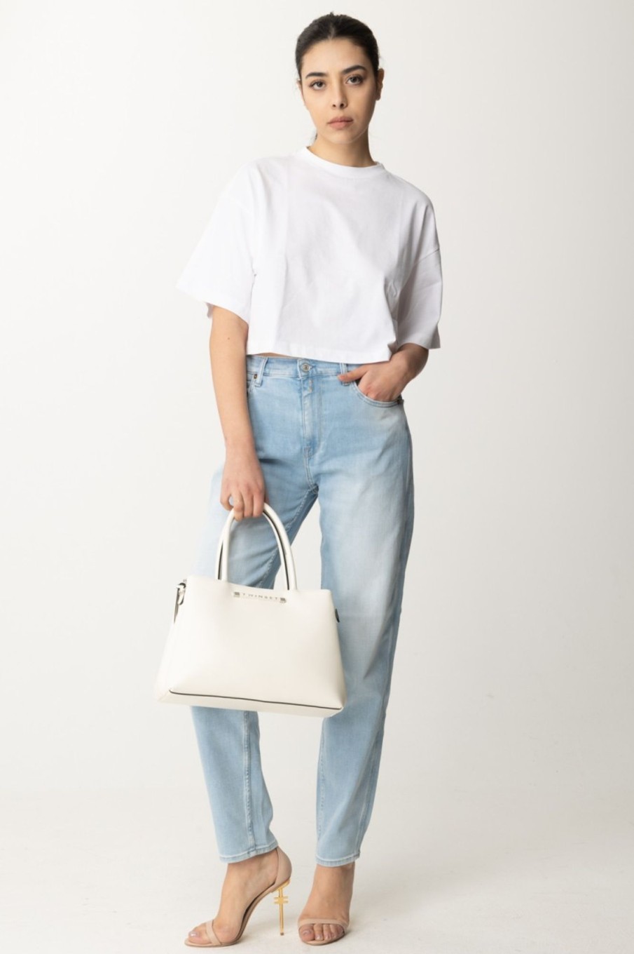 Replay Crop T-Shirt Con Micro Stampa White Online