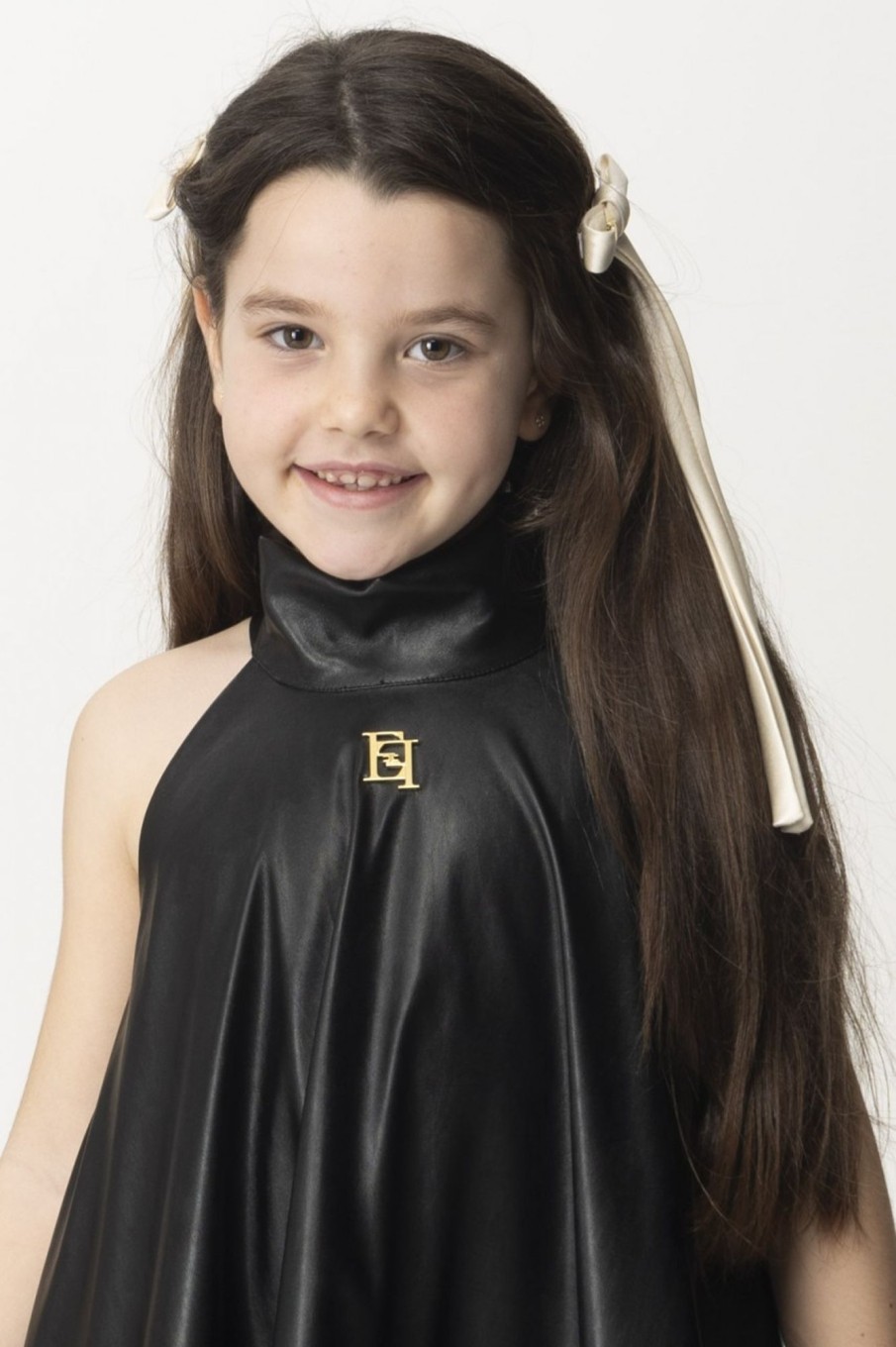 ELISABETTA FRANCHI BAMBINA Abito In Ecopelle Svasato Black Best