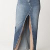 Elisabetta Franchi Gonna Lunga In Denim Con Spacco Light Blue Online