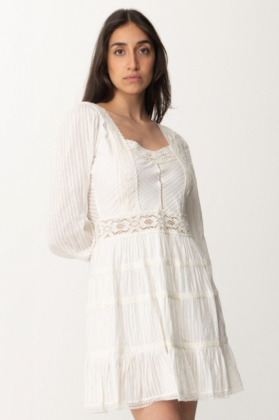 Twin-Set Abito Mini Con Pizzo Bianco Ottico Online