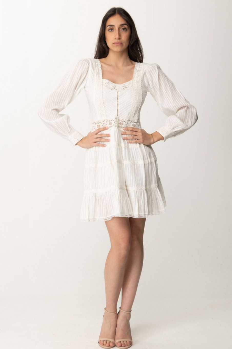 Twin-Set Abito Mini Con Pizzo Bianco Ottico Online