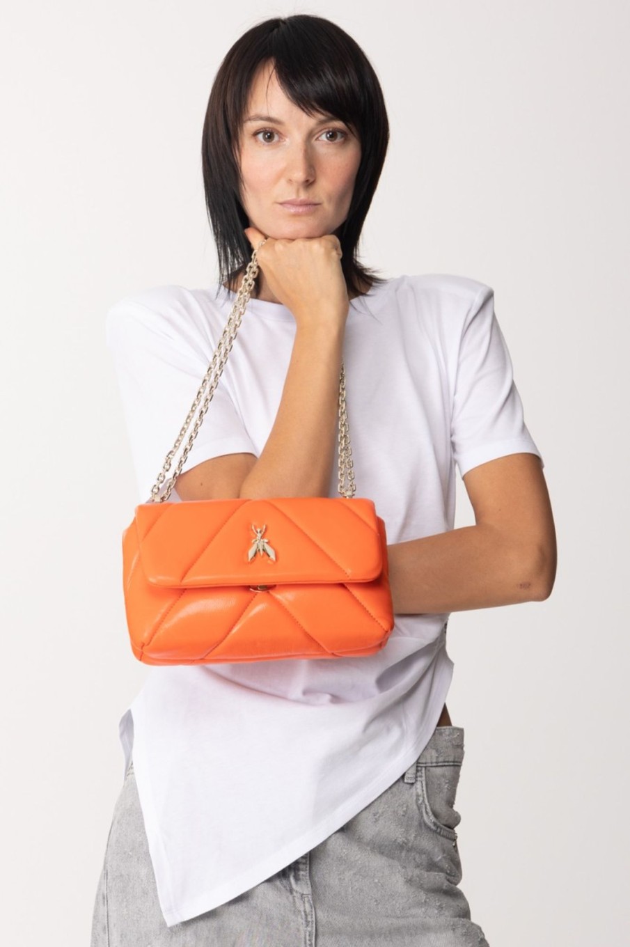 Patrizia Pepe Tracolla Con Patta Fly Puffy Solar Orange New