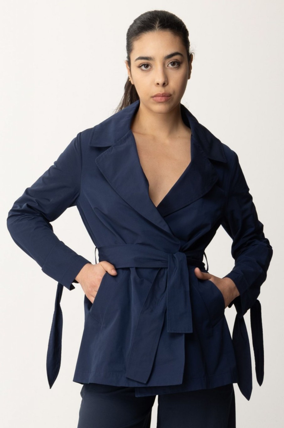 Alessia Santi Trench Corto Con Cintura Blu Notte Online