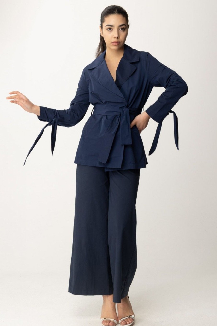 Alessia Santi Trench Corto Con Cintura Blu Notte Online