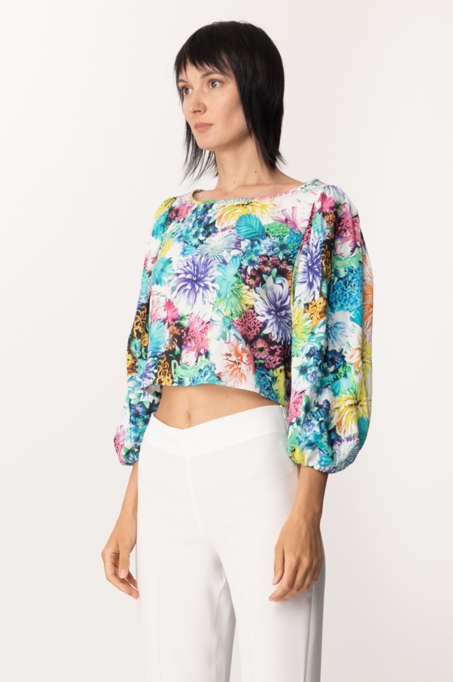 Just Cavalli Blusa Crop Floreale Multicolor Variant New