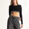 Elisabetta Franchi Maglia Crop Con Fondo Ricamato Nero Online