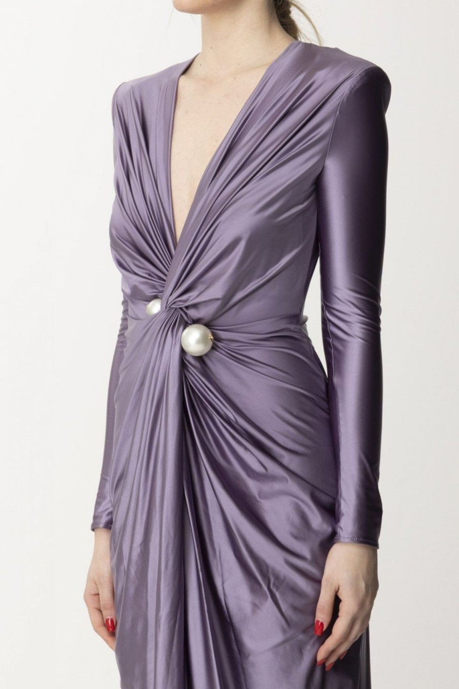 Elisabetta Franchi Abito Red Carpet In Lycra Con Maxi Perle Candy Violet Clearance