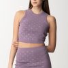 Elisabetta Franchi Crop Top All'Americana Con Hotfix Cristal Candy Violet Hot