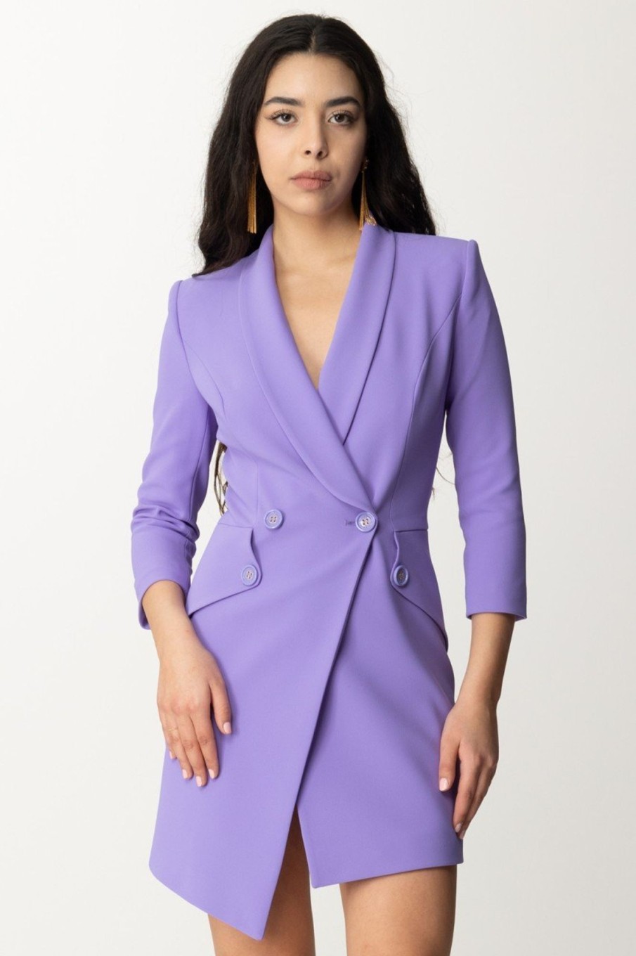 Elisabetta Franchi Abito Doppiopetto Asimmetrico In Crepe Stretch Iris Best