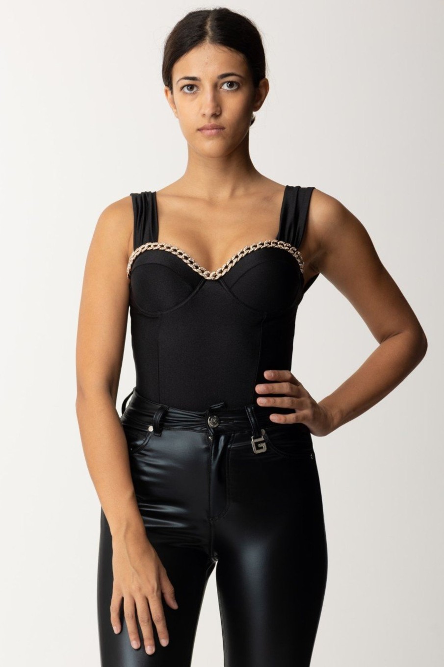 Dramèe Body Con Catena In Strass Nero Online