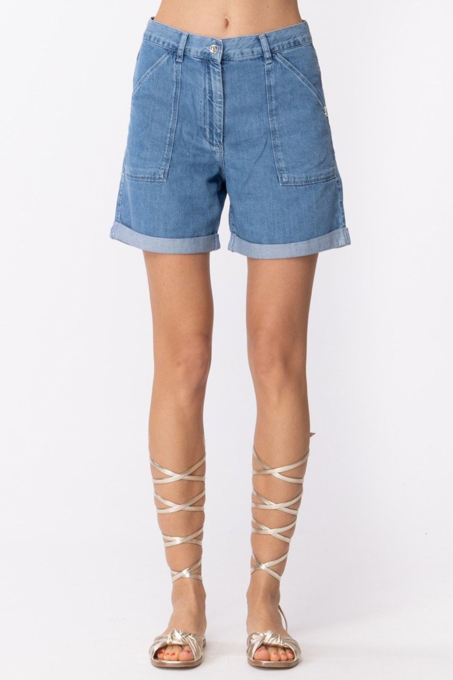 Patrizia Pepe Shorts In Denim Con Tasche Bleached Tencel Wash Clearance