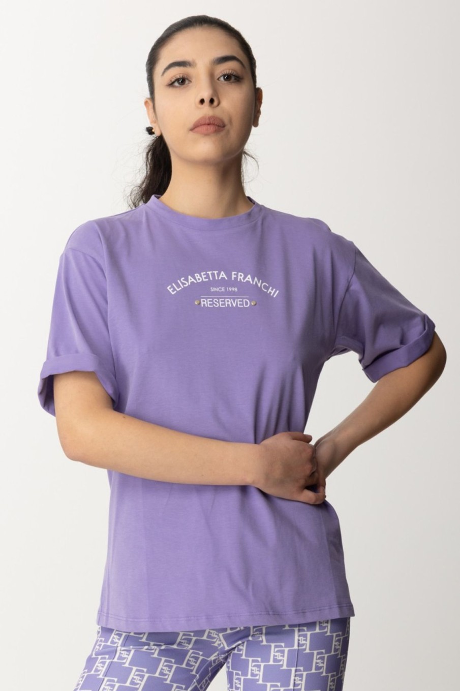 Elisabetta Franchi T-Shirt Con Stampa Reserved Iris Hot