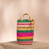 Manebi Borsa A Secchiello In Rafia A Righe Multicolor Clearance