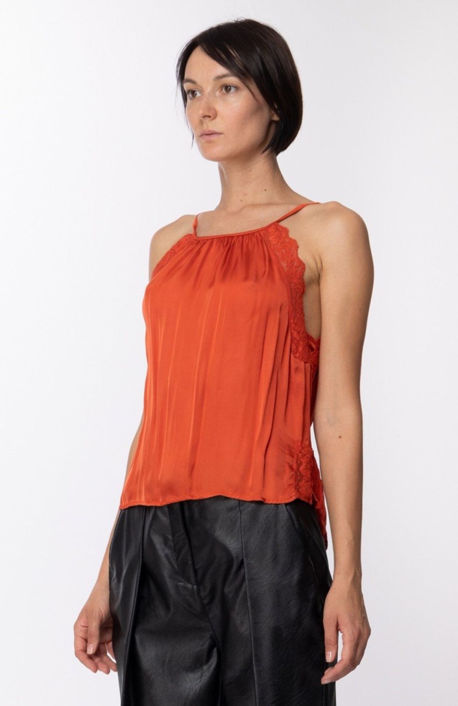 Motel Top Crop Con Inserti In Pizzo Arancione Hot