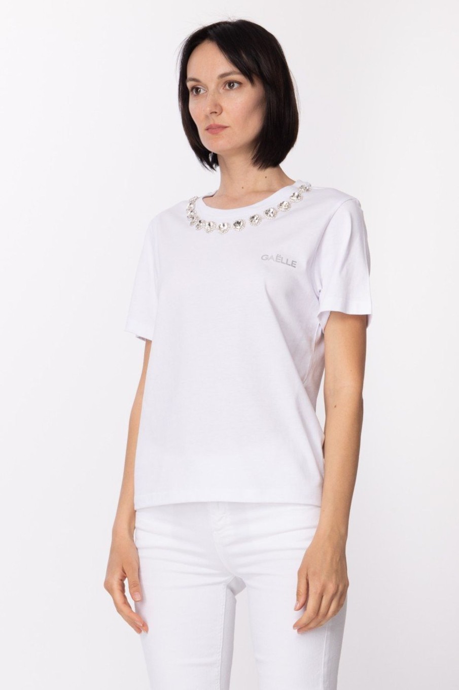 Gaelle Paris T-Shirt Con Cuori In Strass Bianco Best