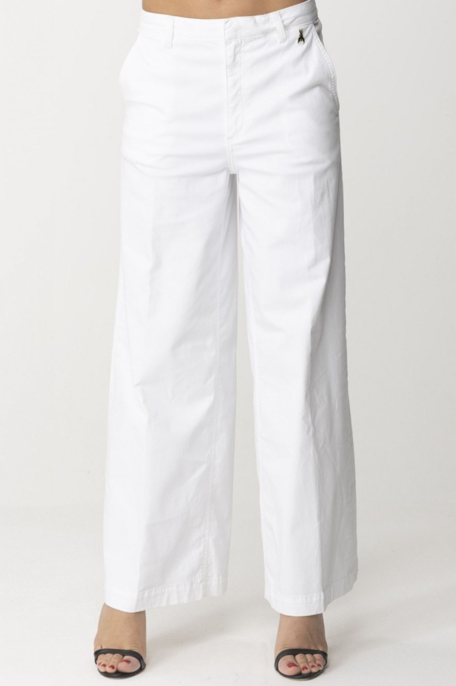 Patrizia Pepe Pantaloni Gamba Dritta Con Logo Charm Bianco Hot