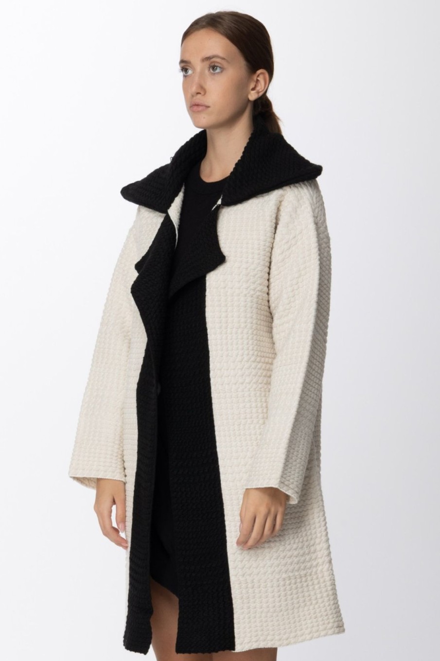 Simona Corsellini Cappotto In Panno Con Rever A Contrasto White/Nero Hot