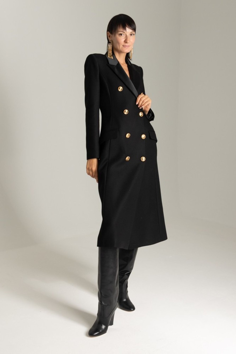 Elisabetta Franchi Cappotto Taglio Smoking Nero Online