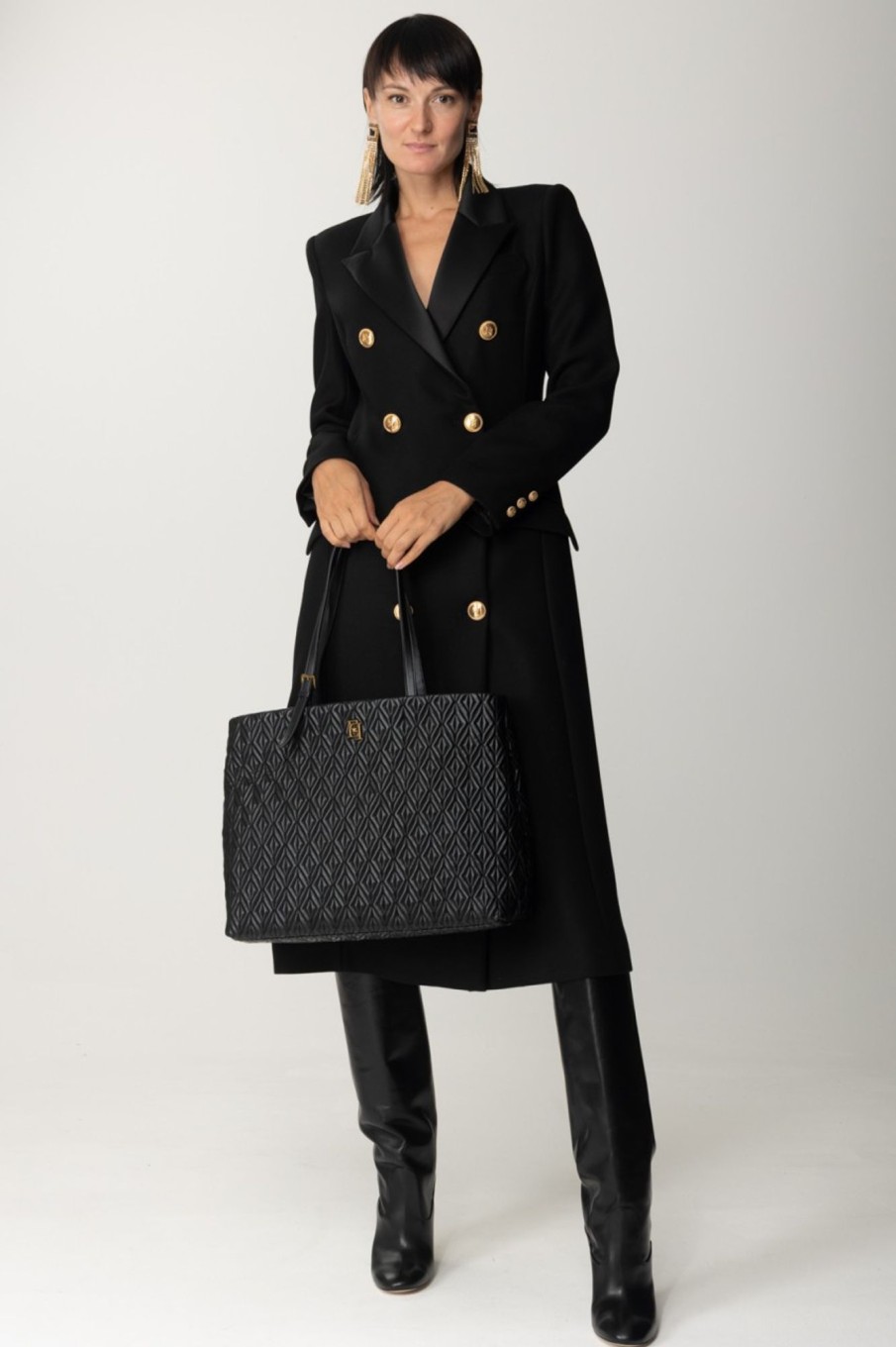 Elisabetta Franchi Cappotto Taglio Smoking Nero Online