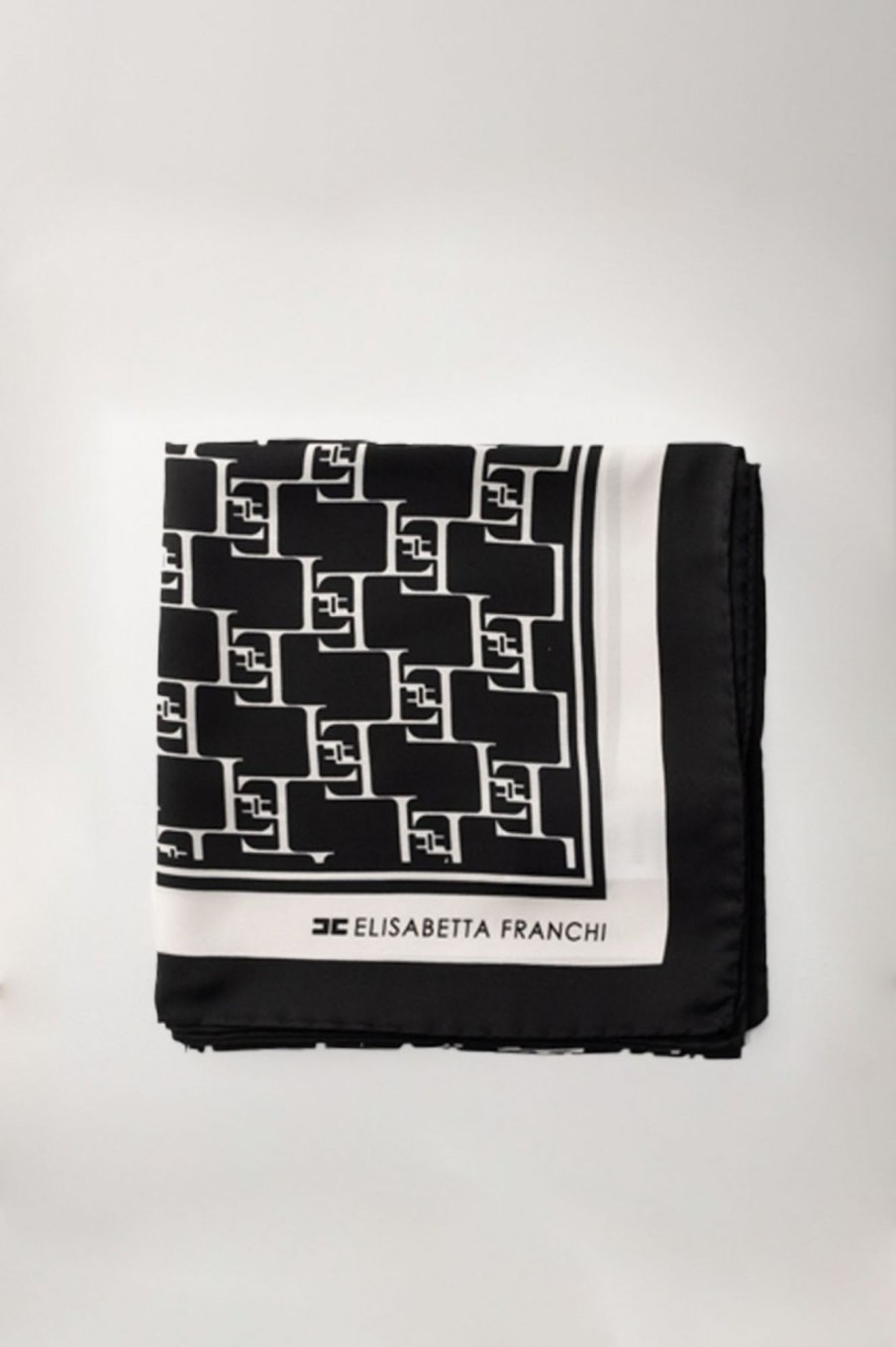 Elisabetta Franchi Foulard Grande Stampa Loghi Nero/Burro New