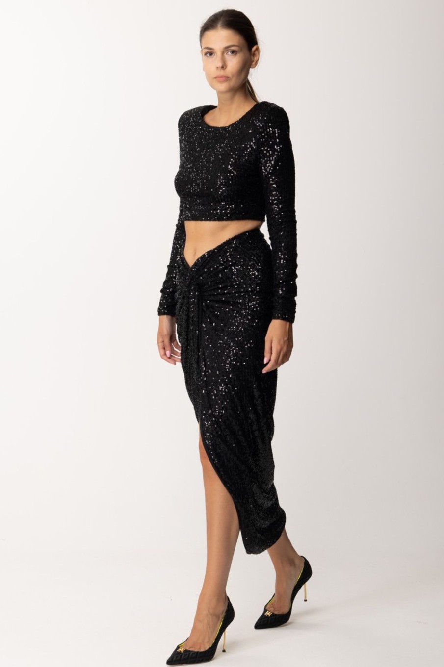 Dramèe Crop Top Full Paillettes Nero Clearance