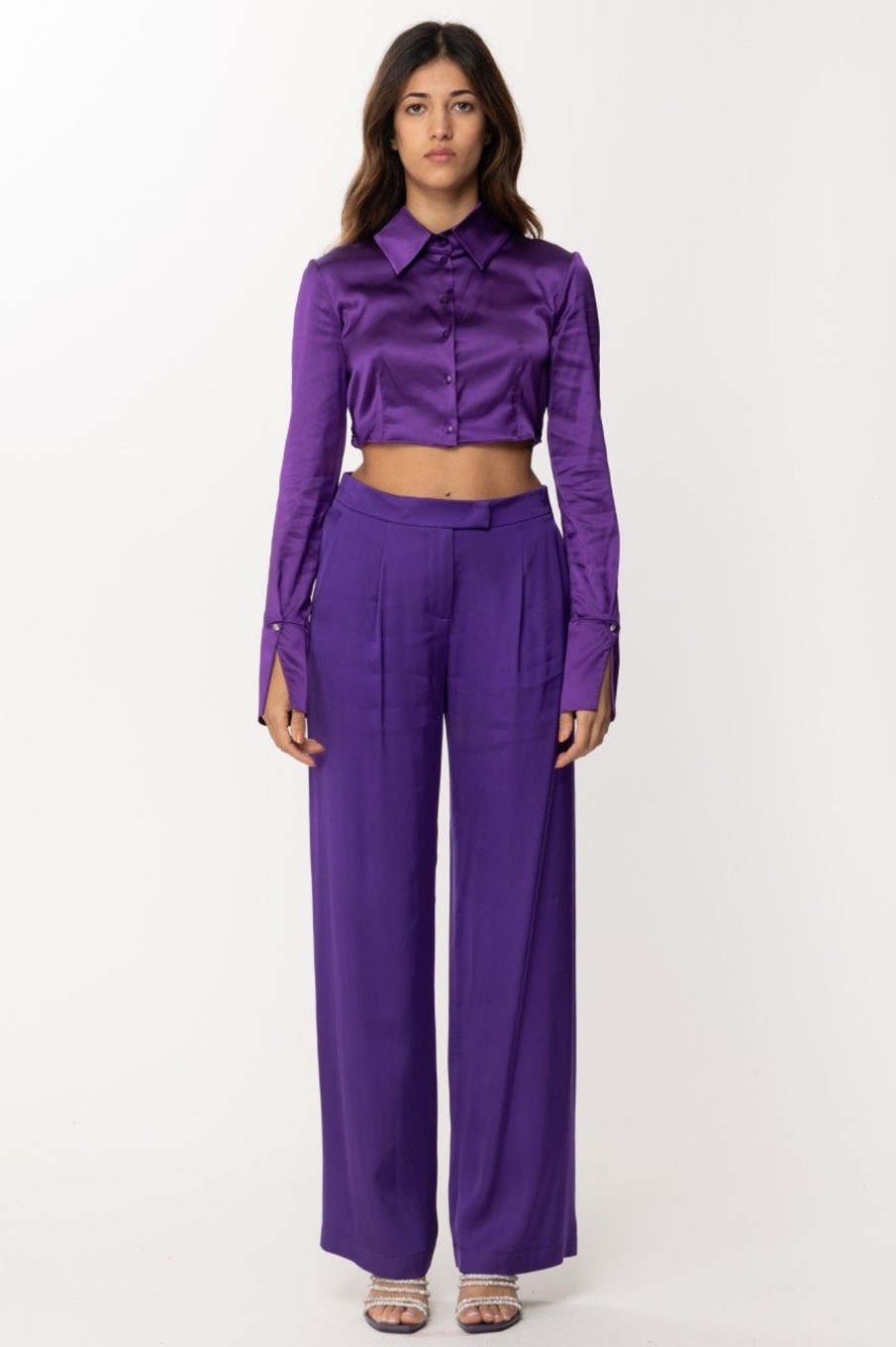 Patrizia Pepe Camicia Crop In Raso Sexy Violet New