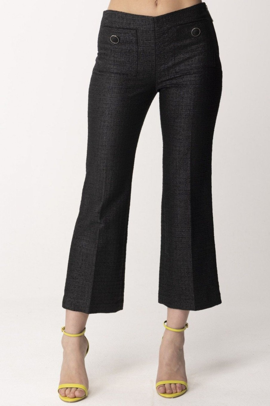 Elisabetta Franchi Pantalone Crop In Tweed Laminato Nero Online