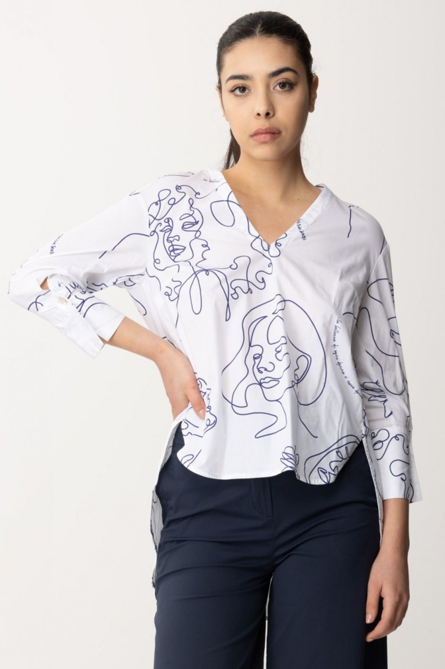 Alessia Santi Camicia Con Fantasia Disegni Bianco Neve- Blu Mar Wholesale