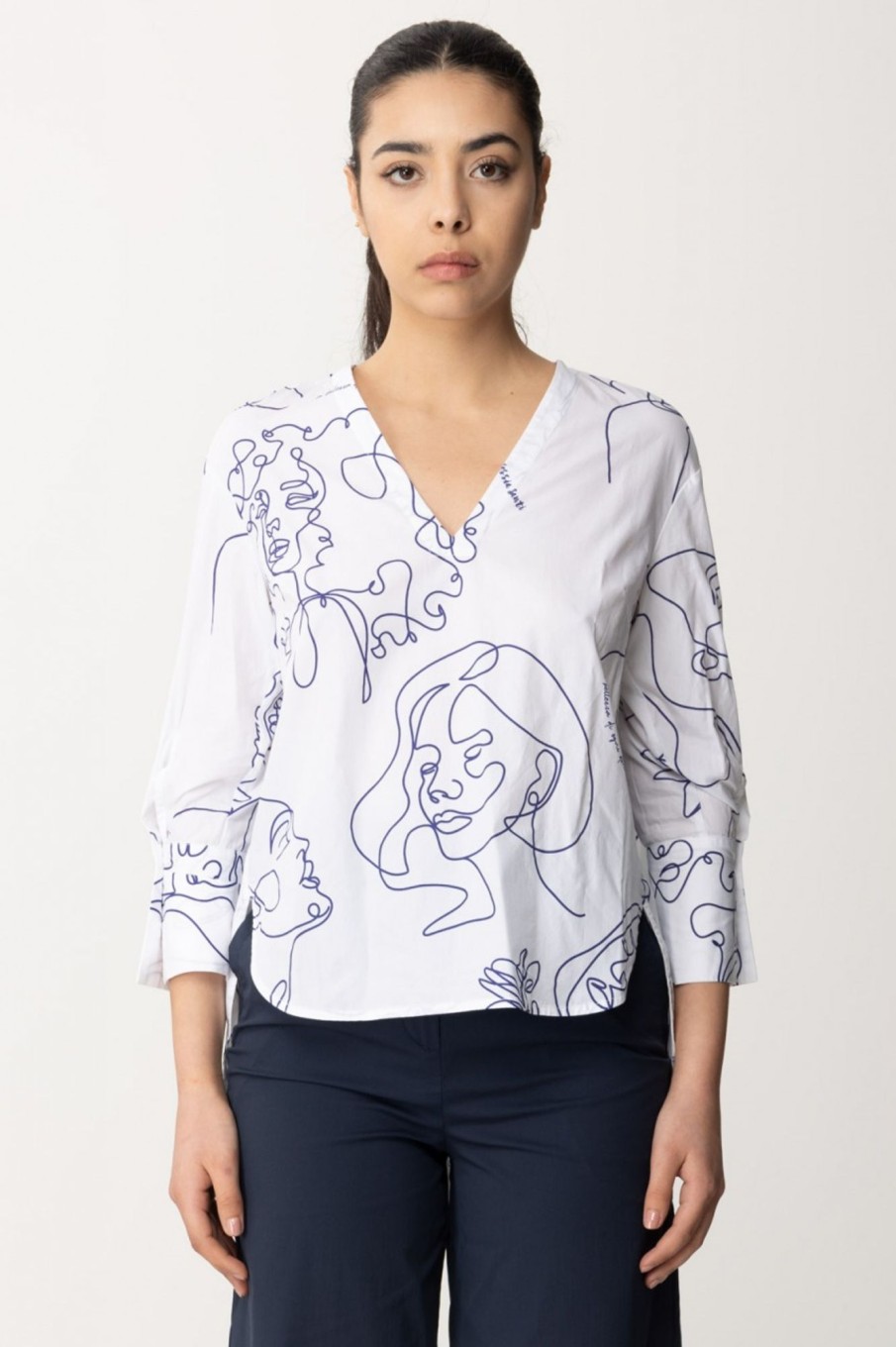 Alessia Santi Camicia Con Fantasia Disegni Bianco Neve- Blu Mar Wholesale