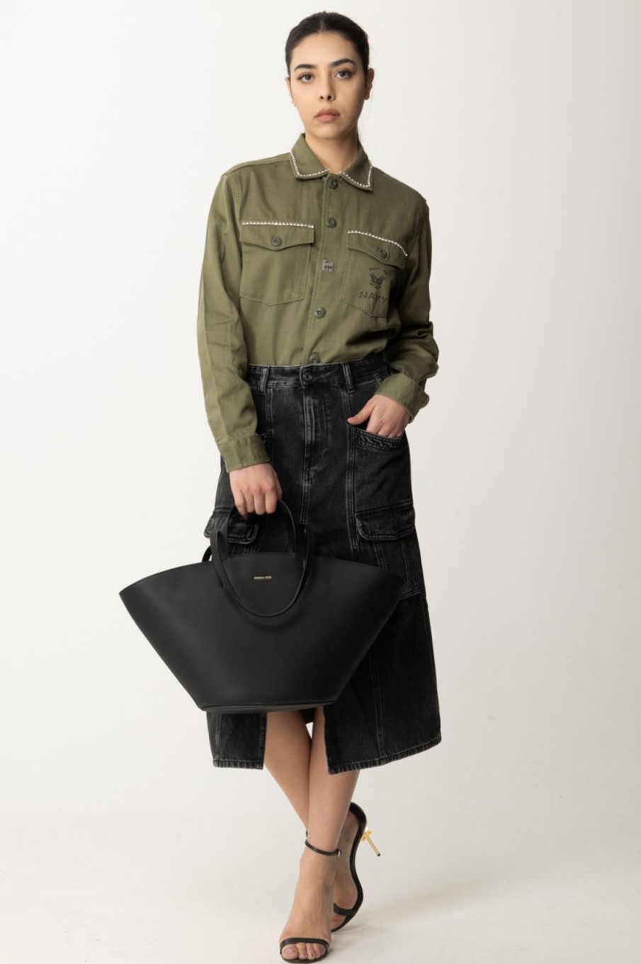 Replay Camicia Oversize Con Strass Light Military Best