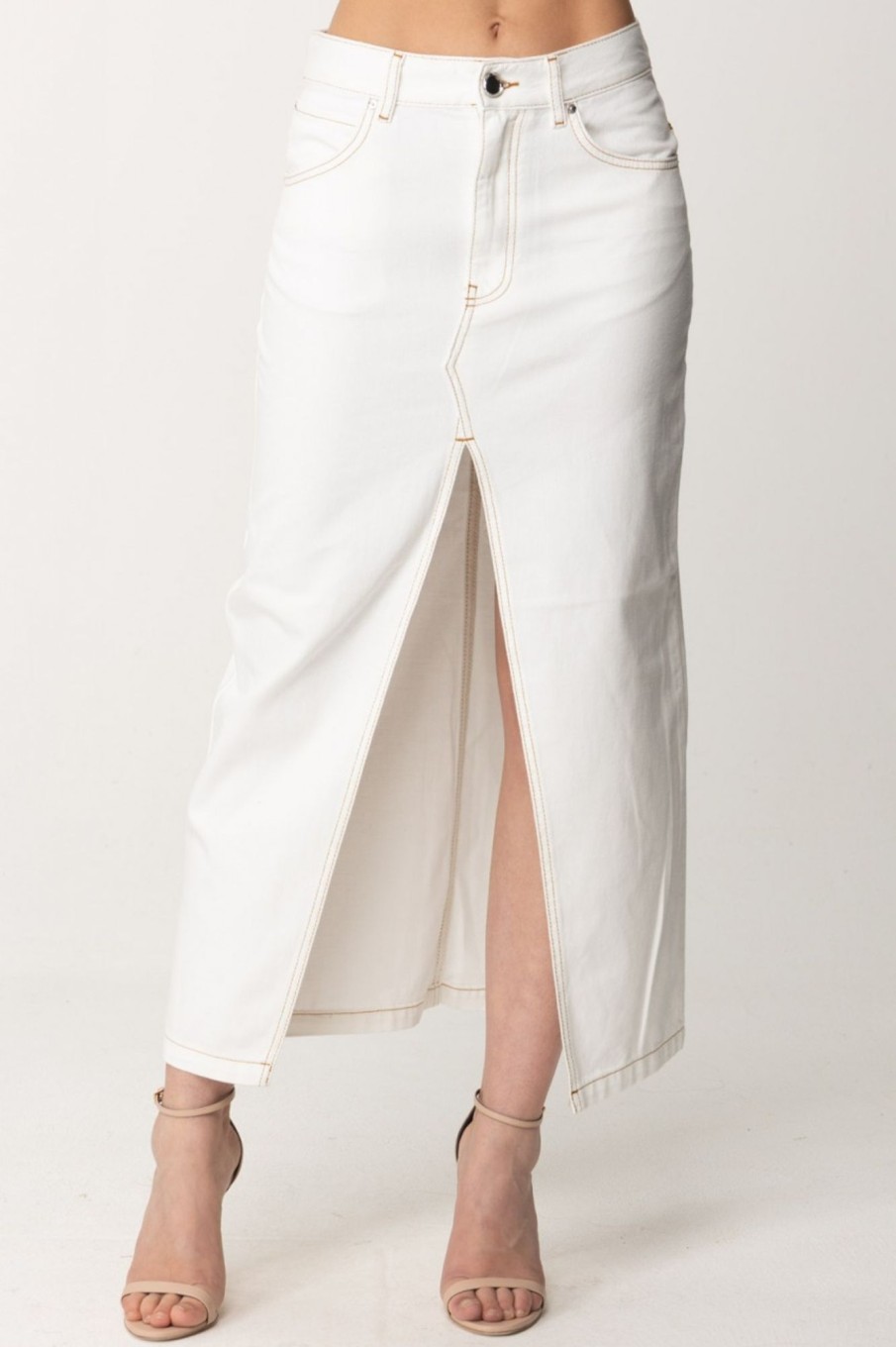 Pinko Gonna Midi Con Spacco Bianco-Biancaneve Hot