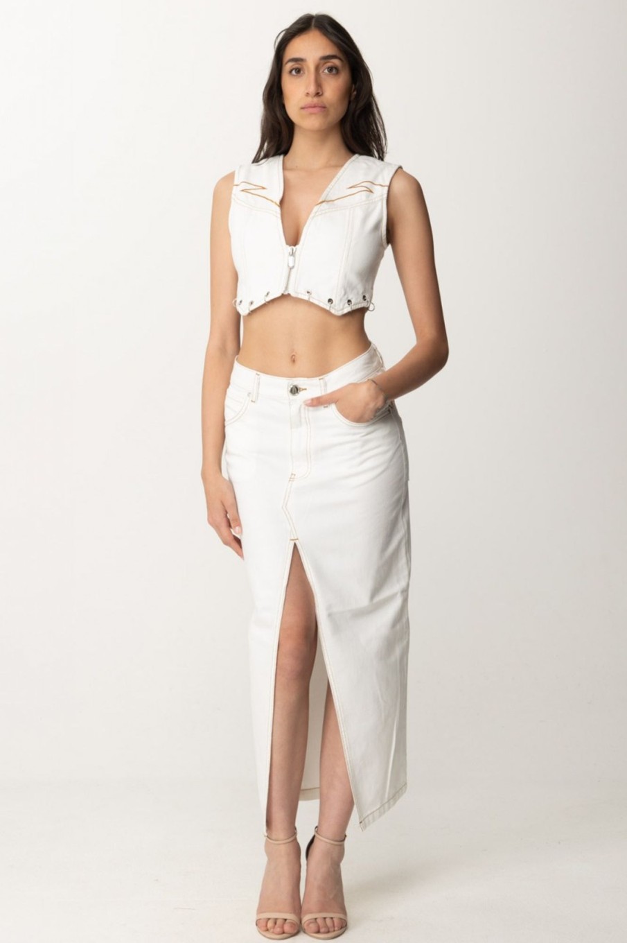 Pinko Gonna Midi Con Spacco Bianco-Biancaneve Hot