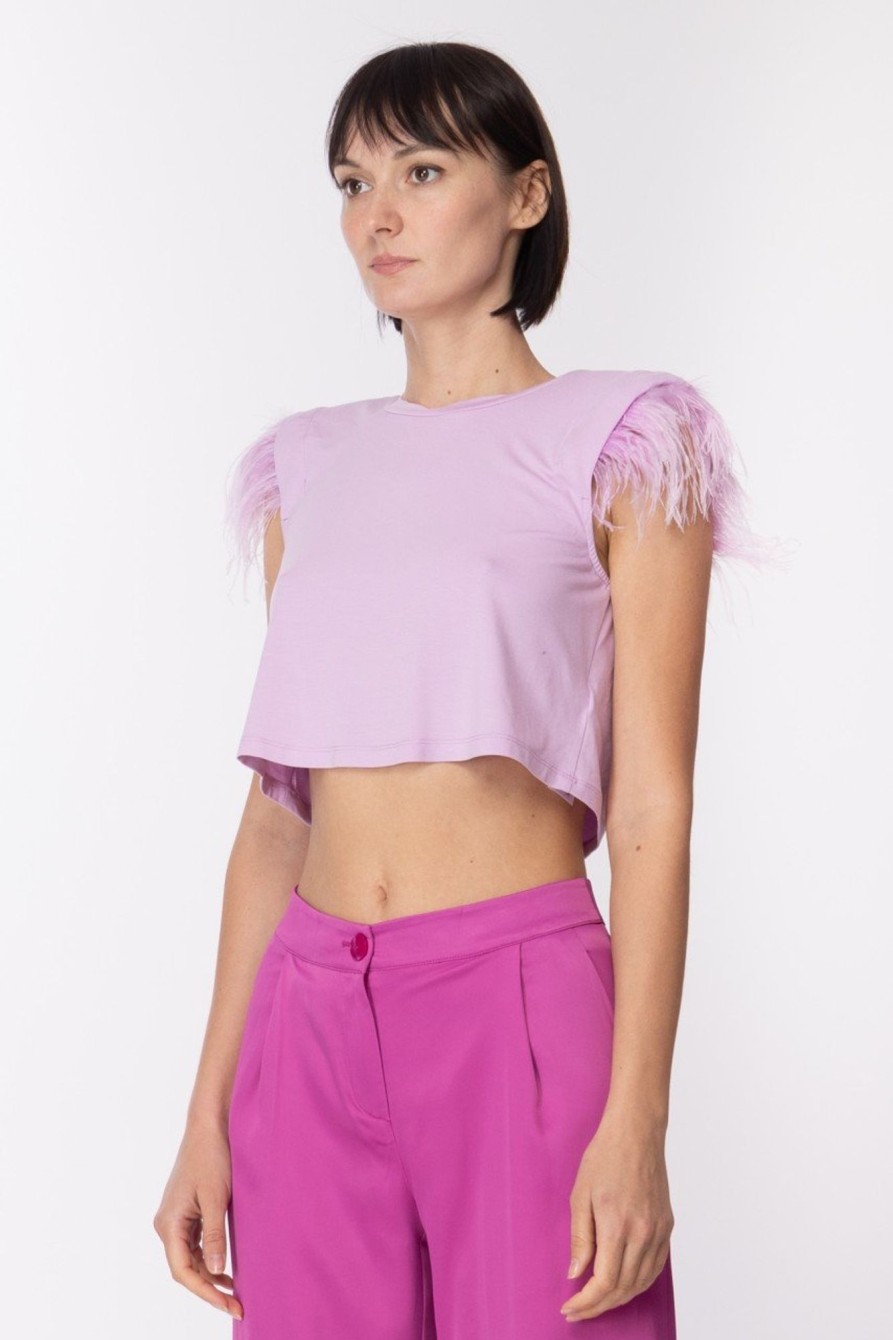 Patrizia Pepe Top Con Piumette Fresh Lilac Online