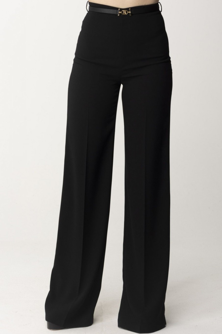 Elisabetta Franchi Pantalone Palazzo Con Cintura Nero Clearance