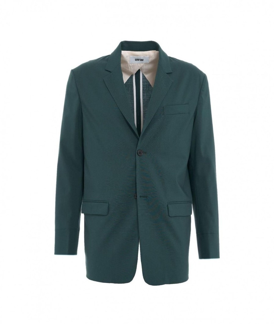 Grifoni Blazer In Lana Vergine Verde Scuro Best