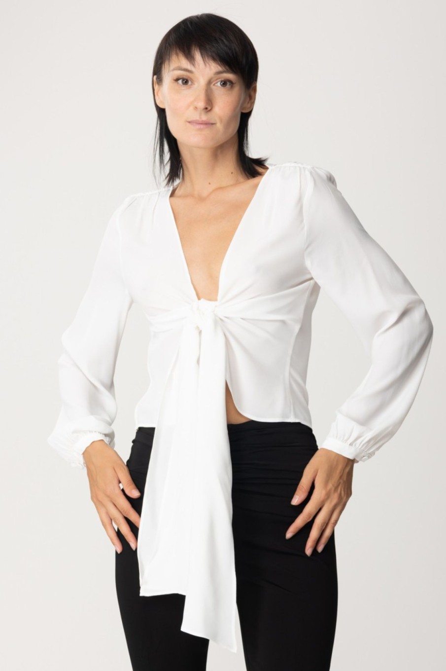 Pinko Blusa Con Nodo Bianco-Biancaneve New