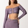 Elisabetta Franchi Top Crop In Jersey Laminato Con Catena Candy Violet Clearance