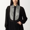 Pinko Camicia Con Plastron In Strass Circe Nero Limousine New