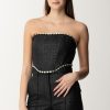 Elisabetta Franchi Top In Tweed Laminato Con Pietre Nero Hot