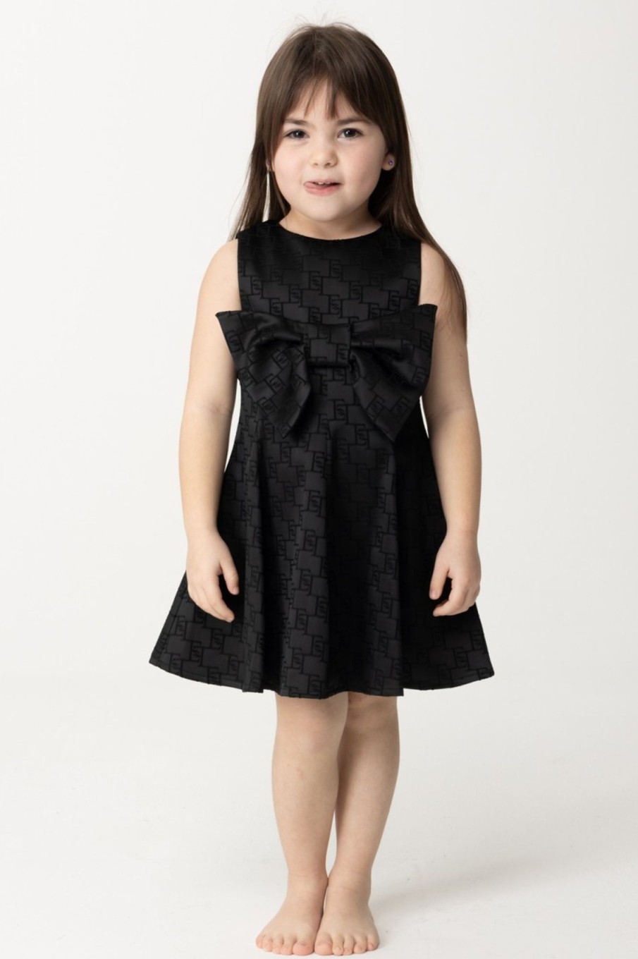 ELISABETTA FRANCHI BAMBINA Abito In Raso Con Loghi Black Clearance