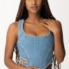 Pinko Top Bustier In Denim Con Logo Strass Lavaggio Chiaro Vintage Clearance