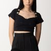 Pinko Crop Top Con Bottoni E Pattern Logo Nero Limousine Best