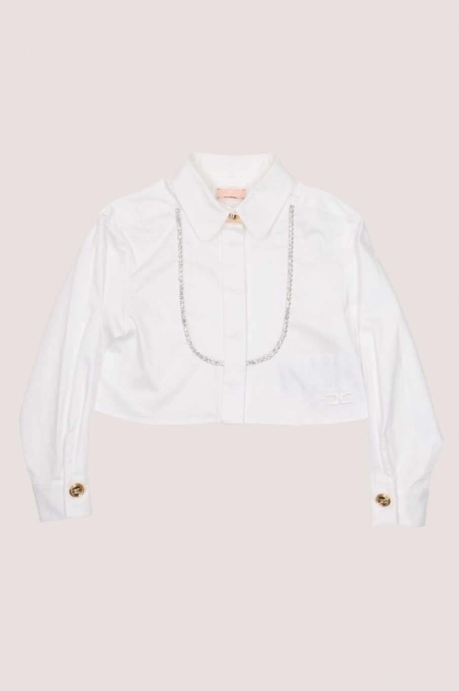 ELISABETTA FRANCHI BAMBINA Camicia Crop Con Strass E Bottoni Dorati Bianco Ottico Online