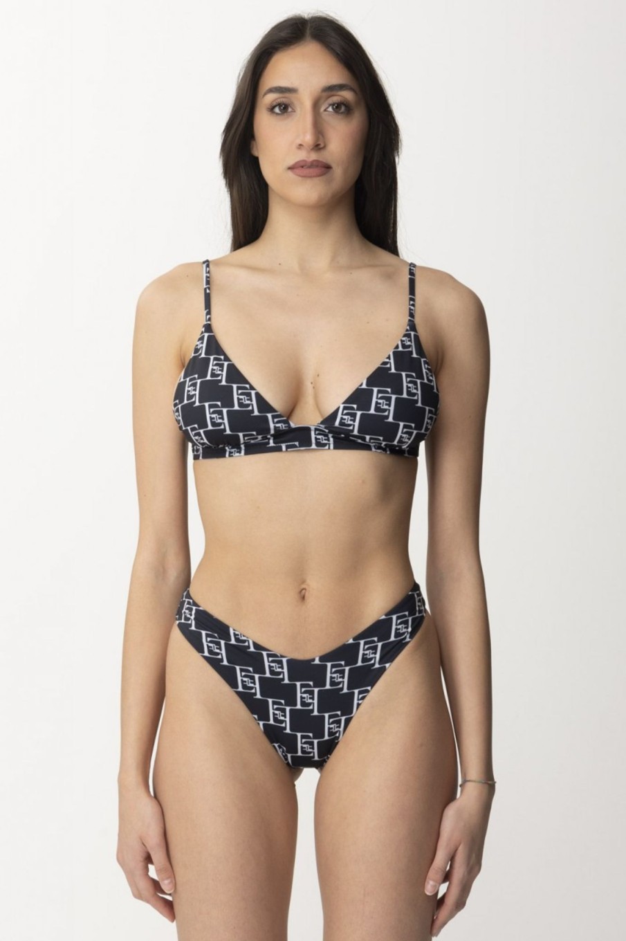 Elisabetta Franchi Bikini Con Stampa Logo Nero/Burro New