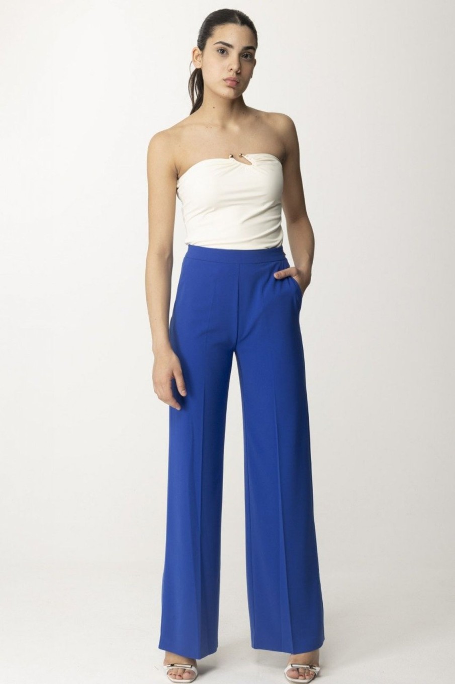 Patrizia Pepe Pantaloni A Palazzo In Sabl00E8 Blue Wave Hot