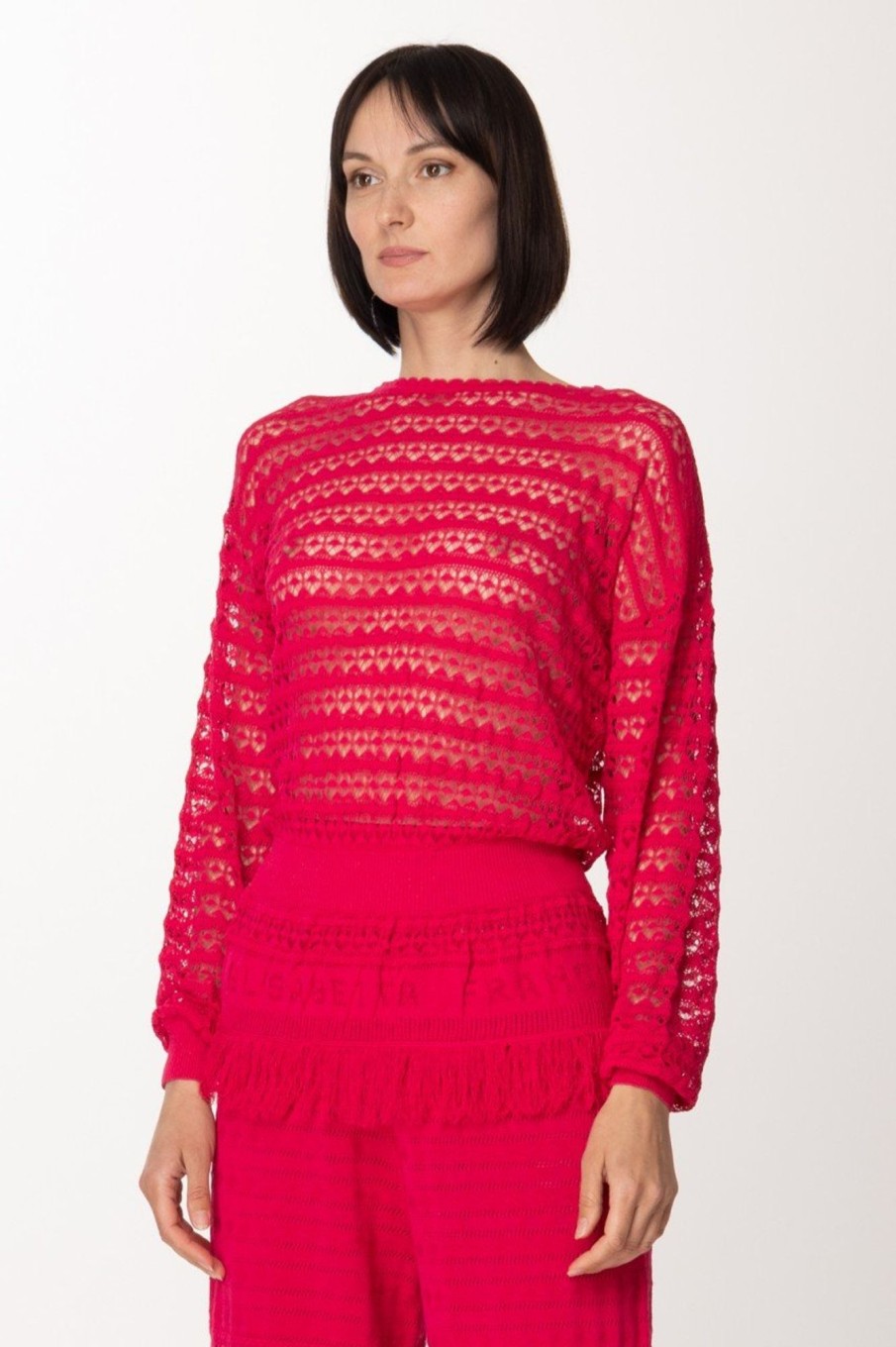 Elisabetta Franchi Maglia In Punto Pizzo Fuxia Online